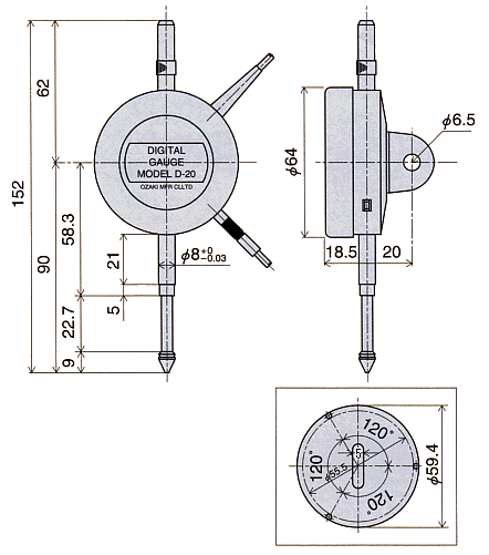 外観寸法図D-20/D-20S/DN-20/DN-20S