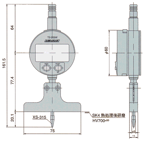 外観寸法図 T2-205W, T2-257W